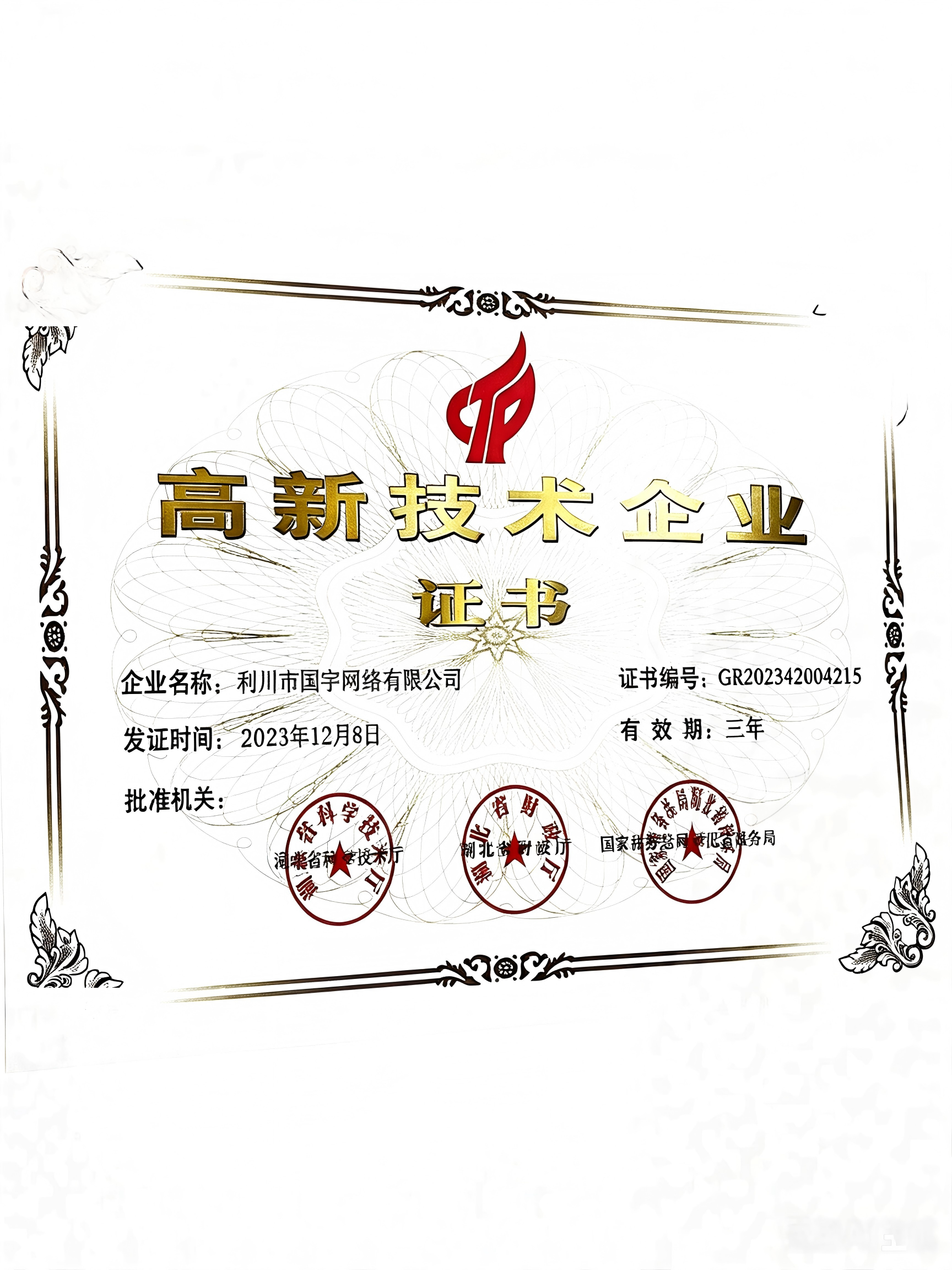 高新技术企业证书